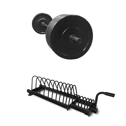 305lbs Bumper Plate Set w/ Horizontal Bumper Plate Rack
