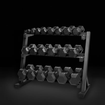 5 - 50lbs Premium PVC Dumbbell Set with Commercial 3-Tier Dumbbell Rack 40"